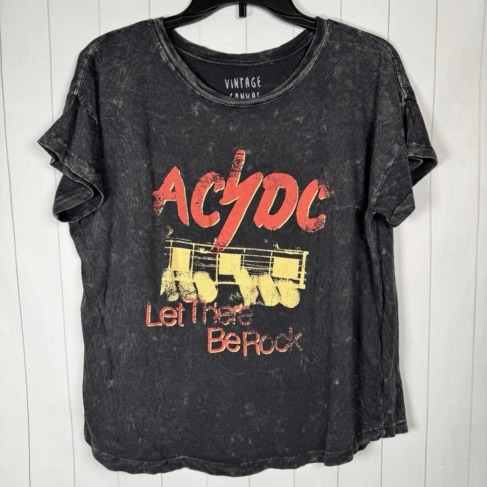 Vintage Canvas AC/DC Stone Washed Graphic Tee Band T-shirt Rock N Roll Grunge M